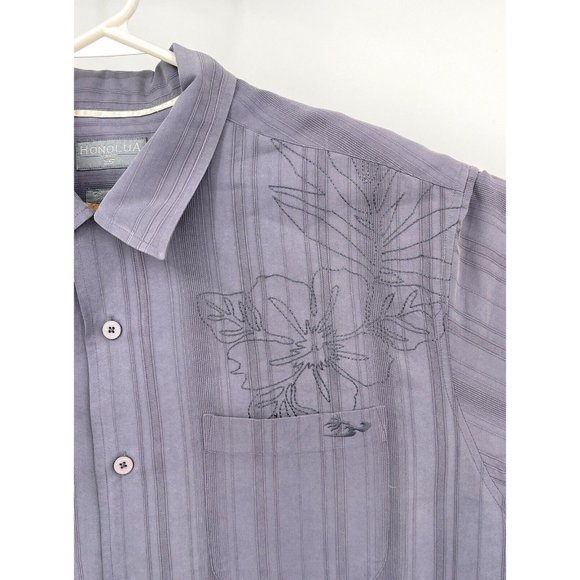 Honolua Surf Co Men's Hawaiian Shirt Size Large Gray Embroidered Comfort Fit - Picture 2 of 5